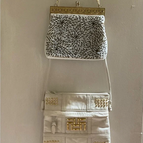 Lot of 2 purses BUNDLE Elegant White and Gold Women's Bag Set Vintage beaded - Picture 11 of 12